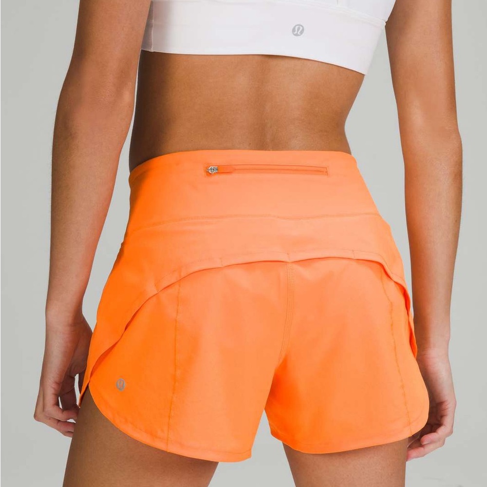 Lululemon: Speed Up Mid-Rise Lined Short 4"; Orange Soda